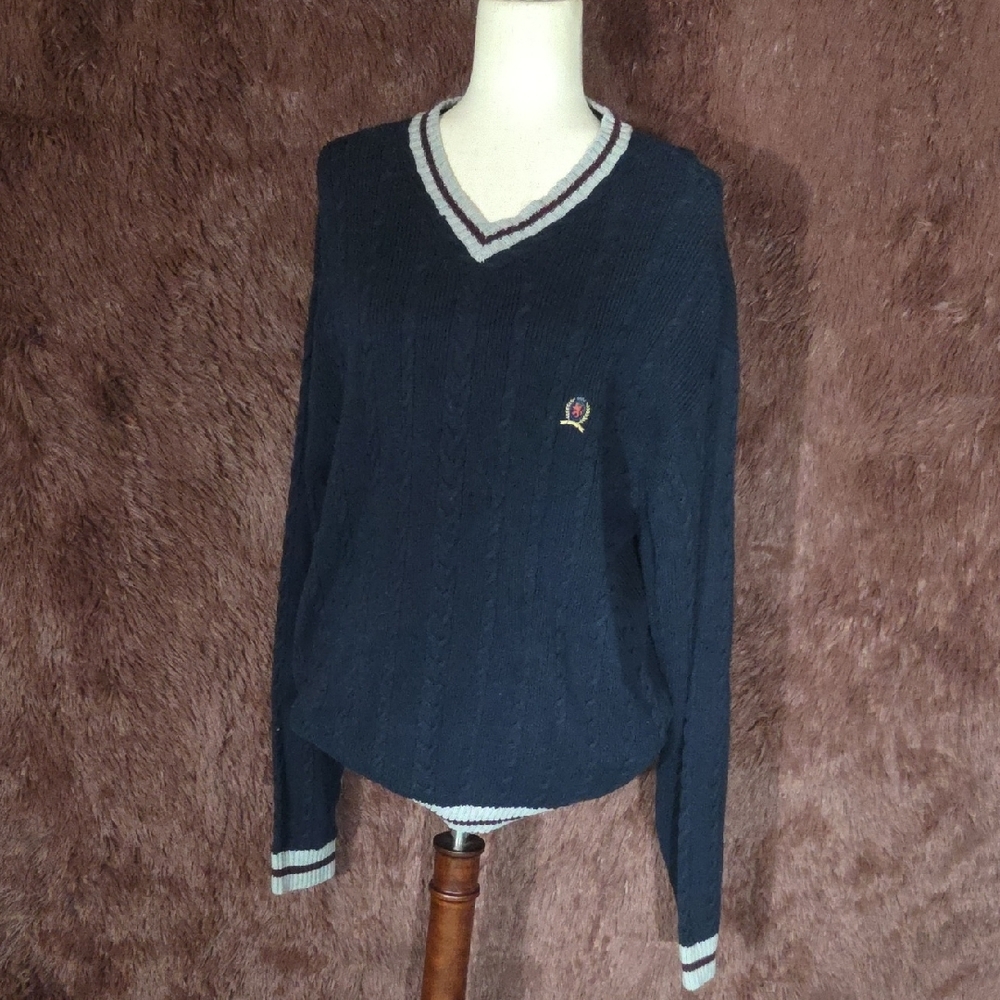 Tommy Hilfiger Blue/White Cable Knit Heavy Sweater